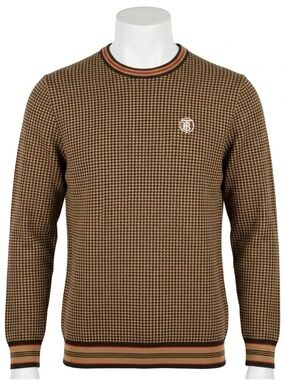 BURBERRY Mens XL Houndstooth TB Monogram Embroidered Knit Crewneck Sweater Fall